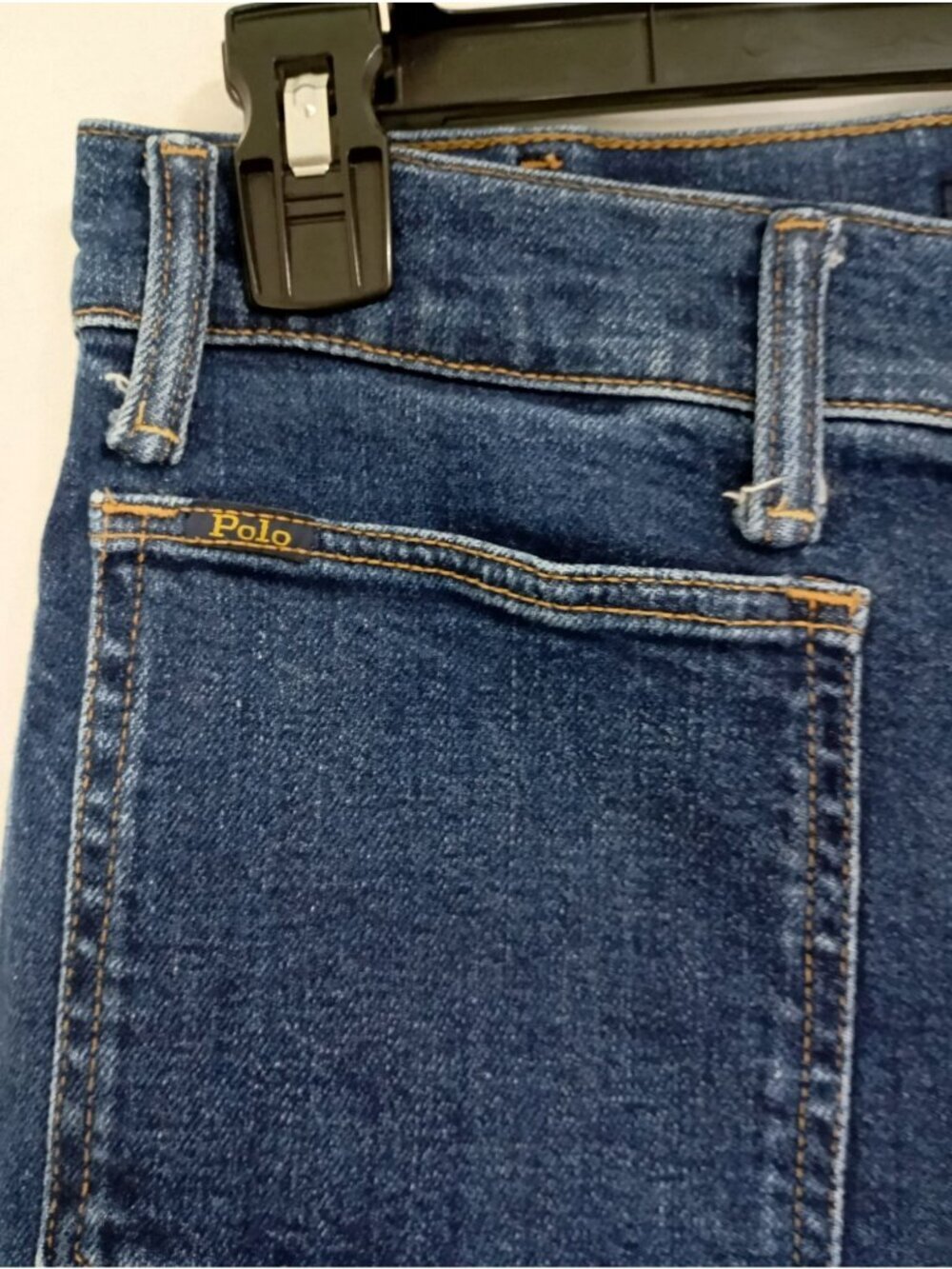 Polo Ralph Lauren High Rise Blue Denim Jeans Patch Pockets Flared Leg - Size 28 - Picture 6 of 13